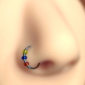 2/$18 Yellow blue red Beaded hoop nose ring 20G 💛💙❤️